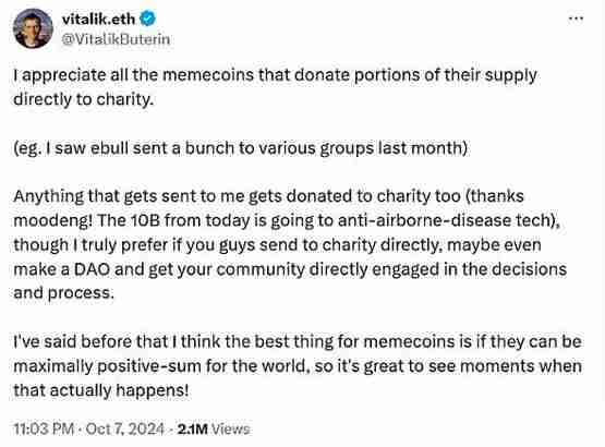 Meme币涌向Vitalik：Vitalik收到并卖出了哪些Meme币